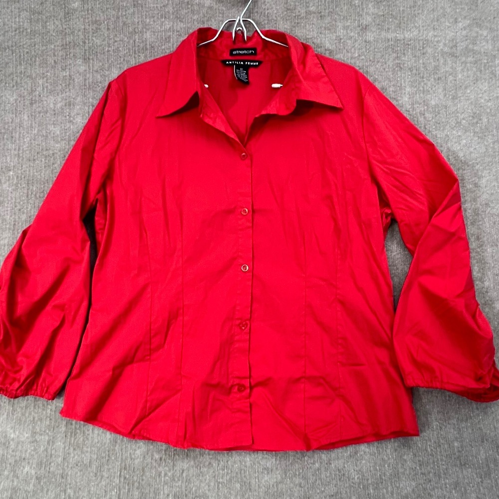 Antilia Femme 2X Red Button Down Stretch Shirt Blouse Long Sleeve‎ Classic